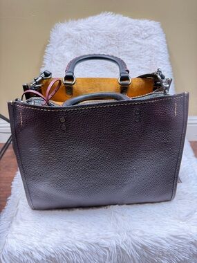 Coach Pebbled Leather Satchel in Plum with Mustard Interior